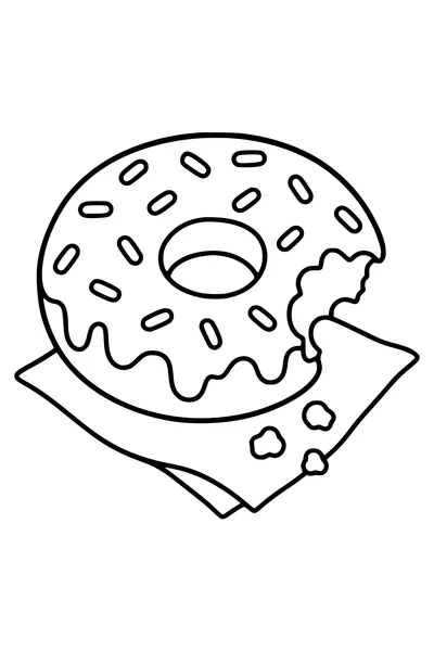 Easy coloring page of a large donut with icing and sprinkles