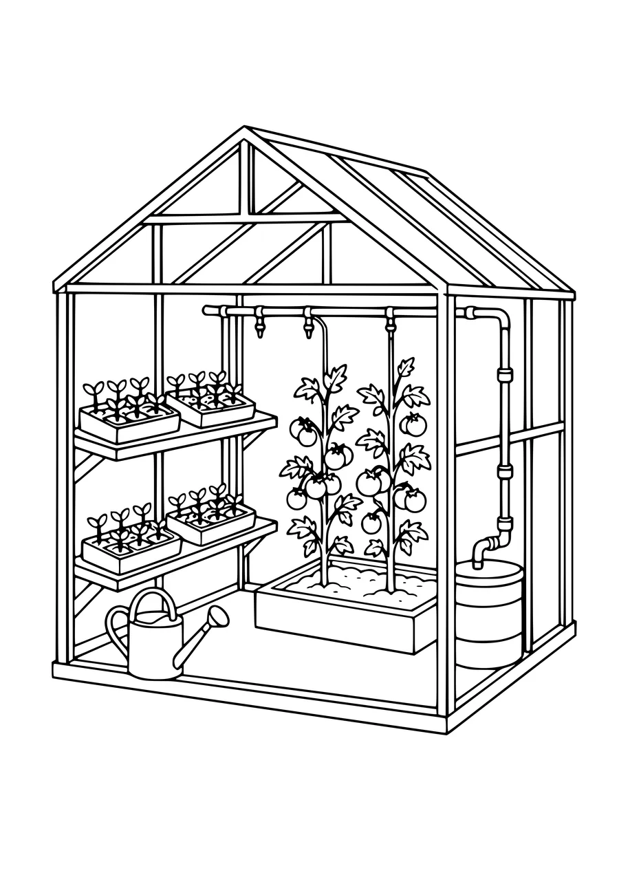 Coloriage gratuit : coupe d’une serre
