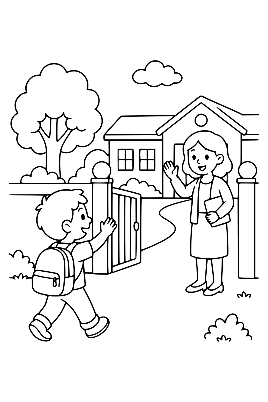 Coloring page of first school day 1