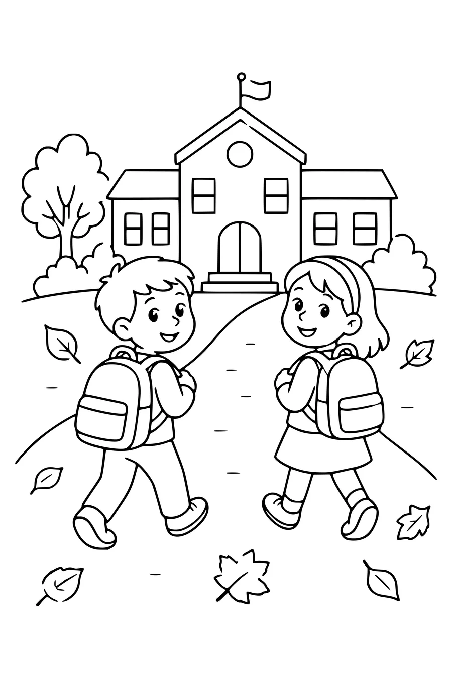 Coloring page of first school day 2