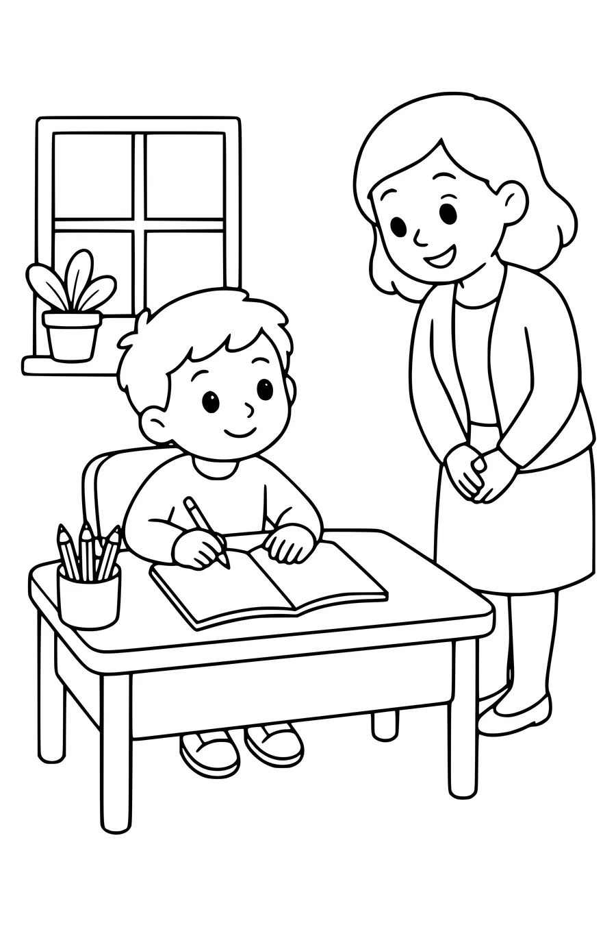 Coloring page of first school day 3