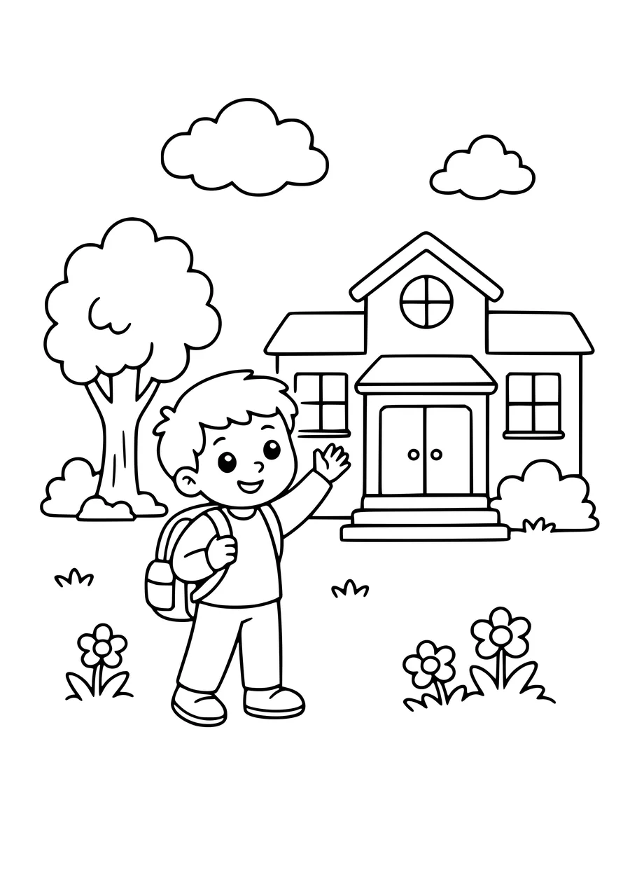 Coloring page of first school day 4