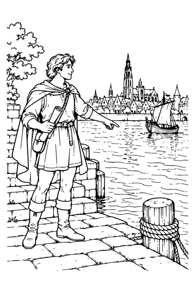 Ausmalbild: Brabo an der Schelde.