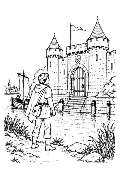 Ausmalbild: Brabo vor der Burg.