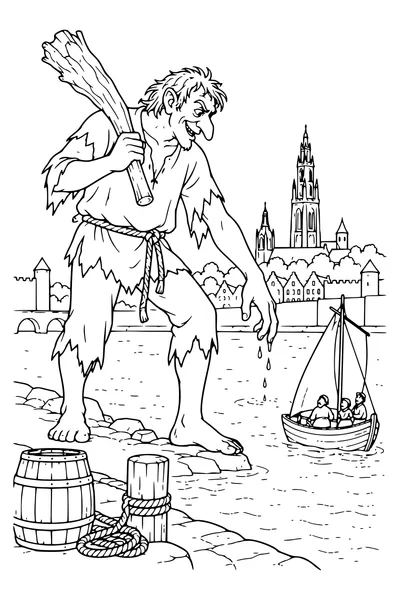 Ausmalbild: Lange Wapper am Wasser.