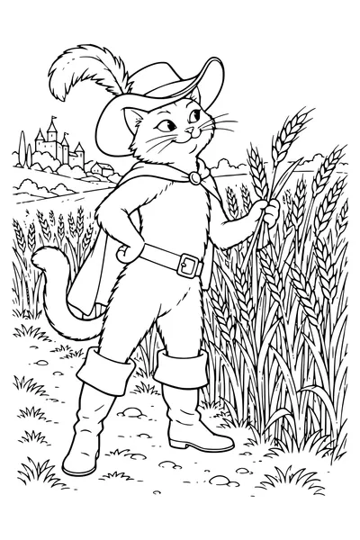 Ausmalbild: Der Kater am Kornfeld.