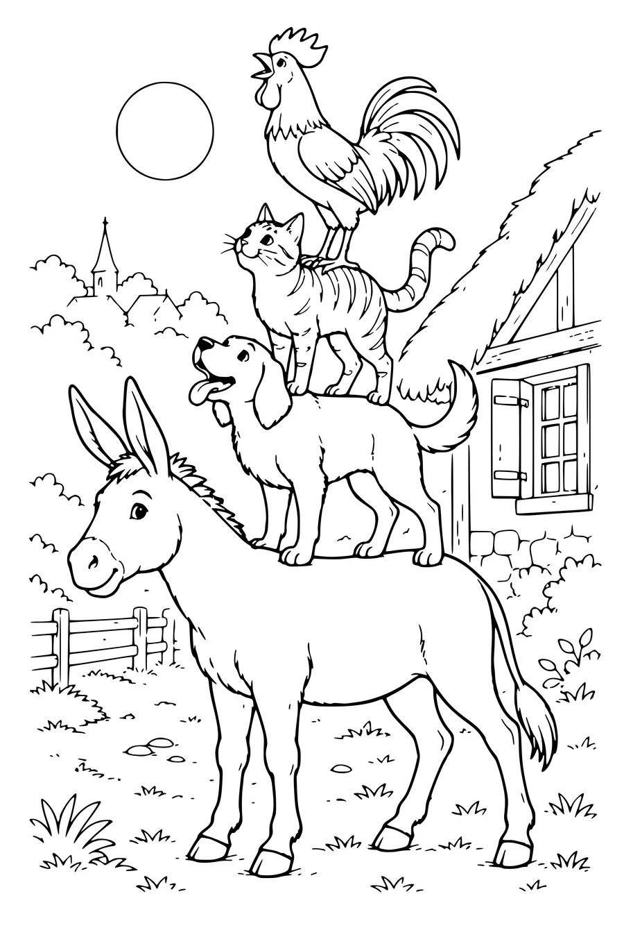 Coloriage : Les animaux grimpent les uns sur les autres.