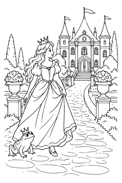 Ausmalbild: Die Prinzessin geht zum Palast.