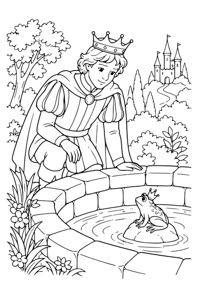 Ausmalbild: Der Prinz am Brunnen.