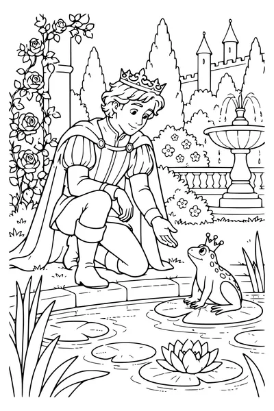 Ausmalbild: Der Prinz im Palastgarten.