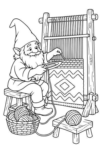 Coloriage : Un lutin tisse un tapis.