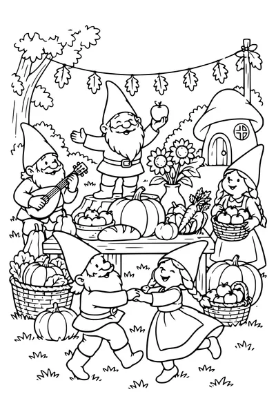Coloriage : La fête des récoltes des lutins.