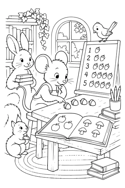 Ausmalbild: Eine Maus lernt zählen.