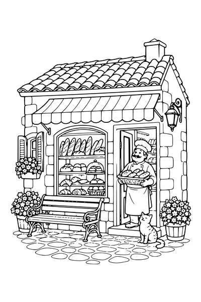 Coloriage : Le boulanger et son panier.