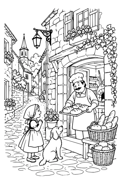 Coloriage : Le pain dans la petite rue.