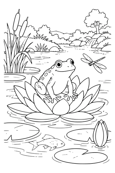Ausmalbild: Frosch auf der Seerose.
