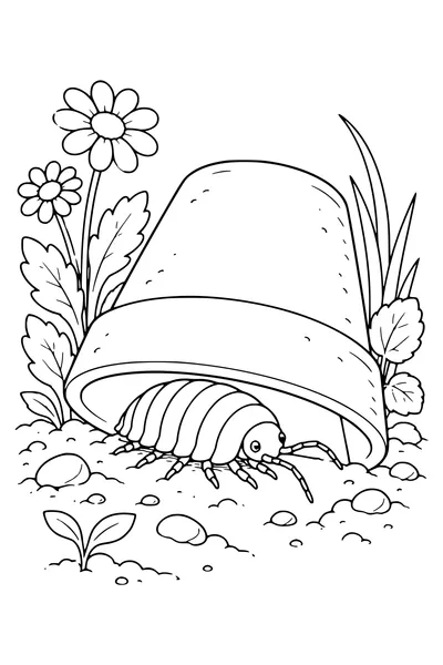 Ausmalbild: Assel unter dem Blumentopf.