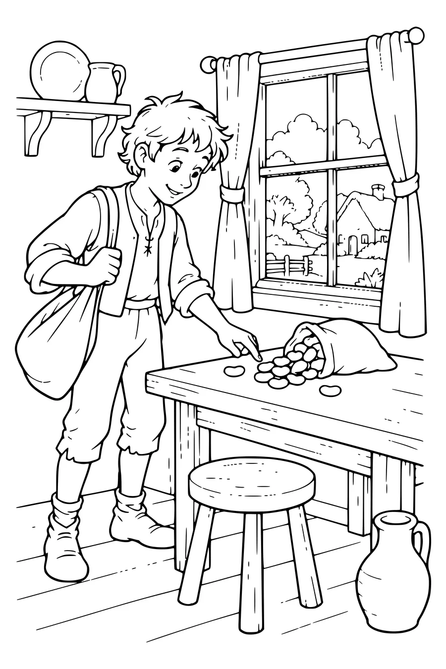 Coloring page: Beans beside the window.