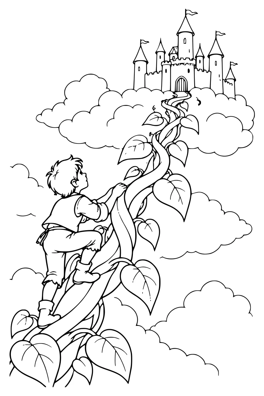 Coloriage : Un château au-dessus des nuages.