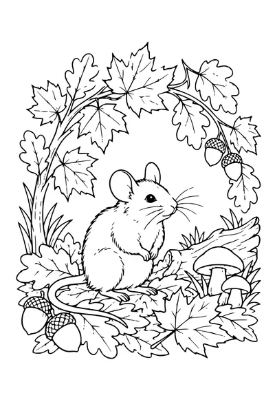 Coloriage: Mulot sous une arche de feuilles d’automne.