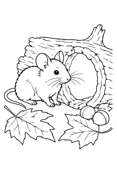 Coloriage: Mulot près d’un tronc creux.