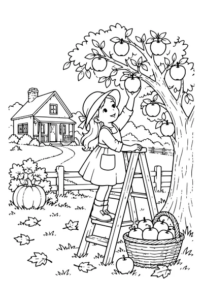 Coloriage: Ferme avec un pommier.