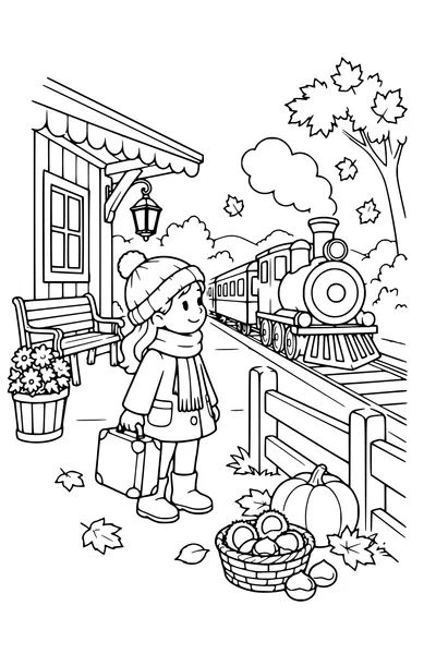 Coloriage: Petite gare avec une clôture en bois.