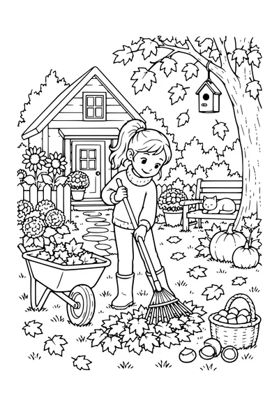 Coloriage: Pavillon de jardin avec un jardin d’automne.