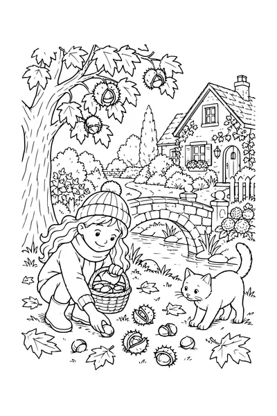 Coloriage: Pavillon de jardin avec un pont en pierre.