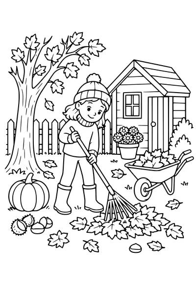 Coloriage: Pavillon de jardin avec une clôture en bois.
