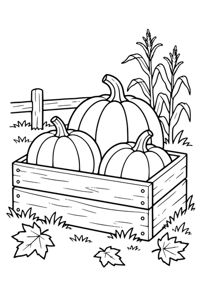 Coloriage: Citrouilles dans une caisse en bois.