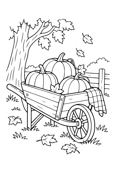 Coloriage: Citrouilles dans une brouette.