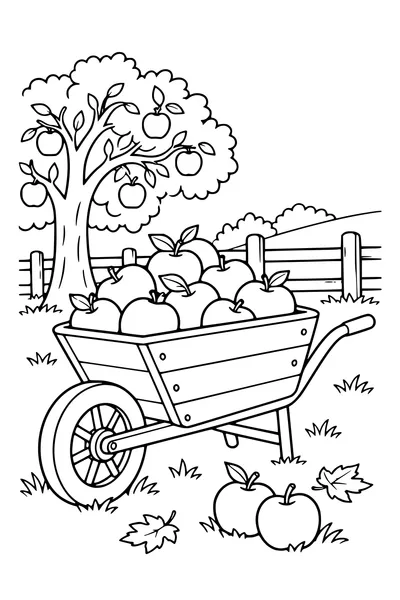 Coloriage: Pommes dans une brouette.