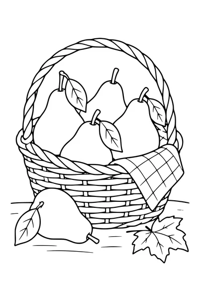 Coloriage: Poires dans un panier en osier.