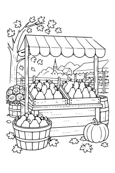 Coloriage: Poires sur un étal de marché.