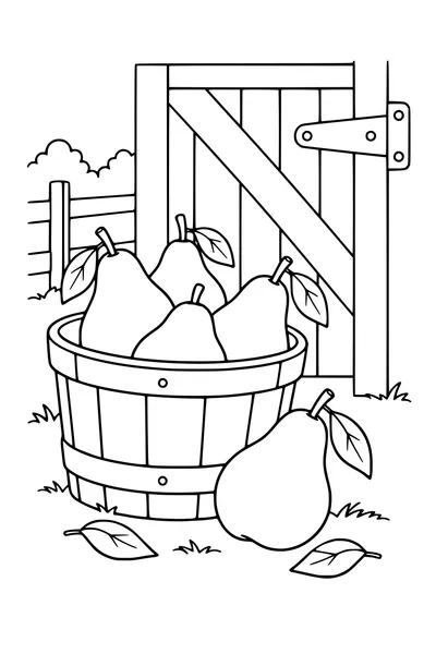 Coloriage: Poires près d’une porte de grange.