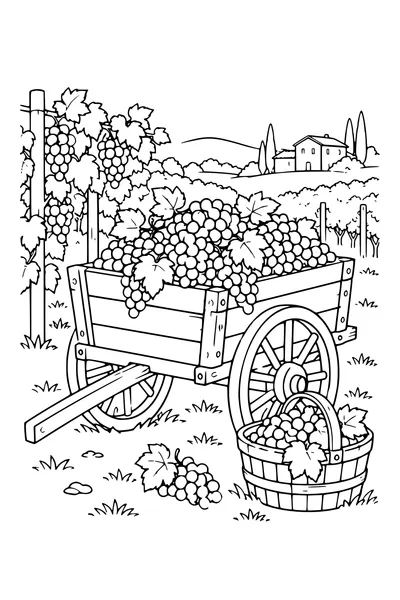 Coloriage: Raisins sur une charrette.