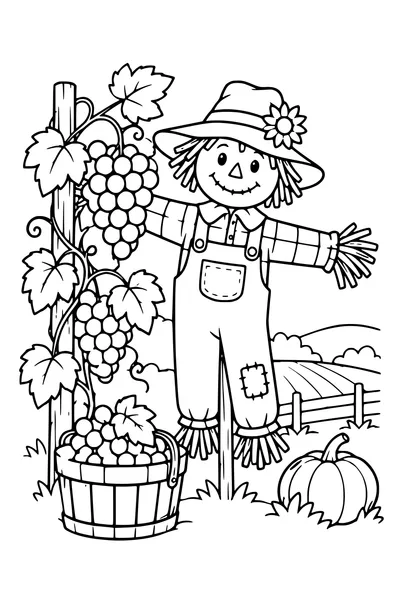 Coloriage: Raisins près d’un épouvantail.