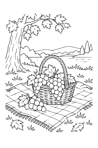 Coloriage: Raisins sur une nappe de pique-nique.