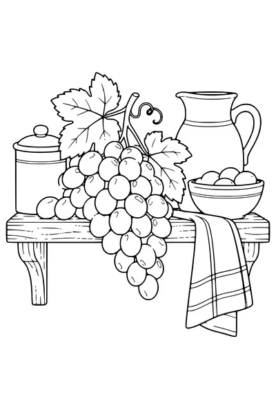 Coloriage: Raisins sur une étagère de cuisine.