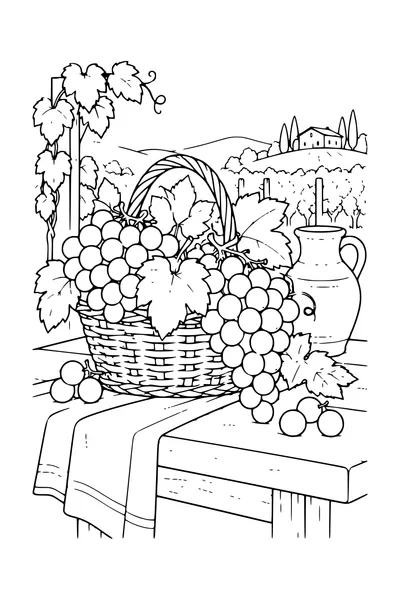 Coloriage: Raisins sur une table de récolte.