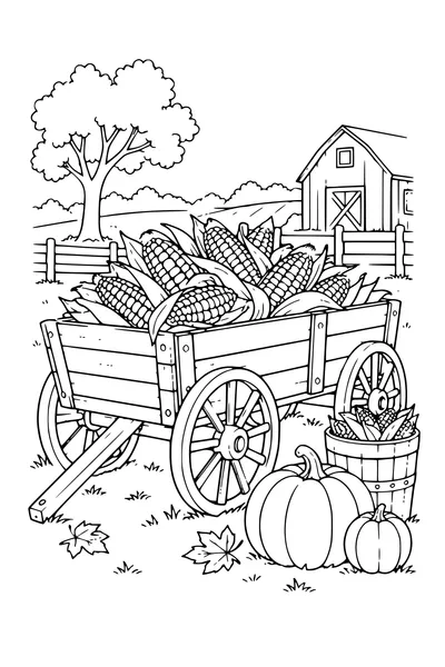 Coloriage: Épis de maïs sur une charrette.