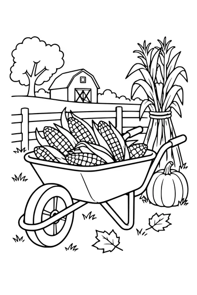 Coloriage: Épis de maïs dans une brouette.