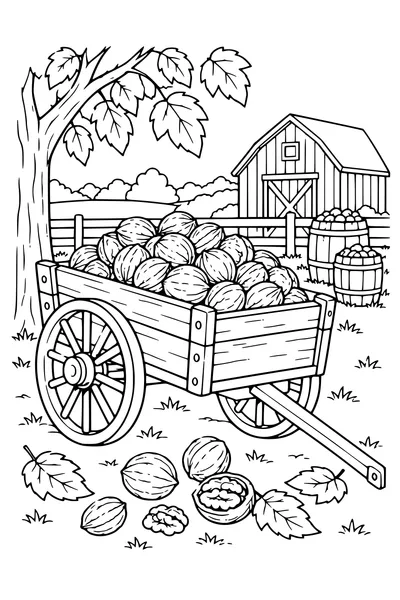 Coloriage: Noix sur une charrette.
