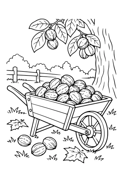 Coloriage: Noix dans une brouette.