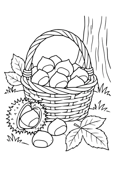 Coloriage: Châtaignes dans un panier en osier.