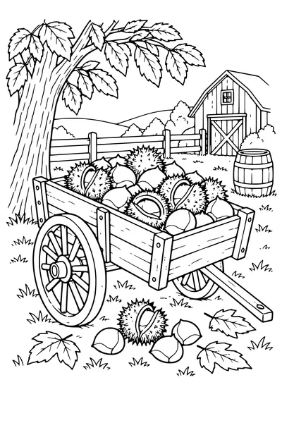 Coloriage: Châtaignes sur une charrette.