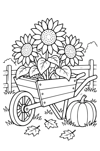 Coloriage: Tournesols dans une brouette.