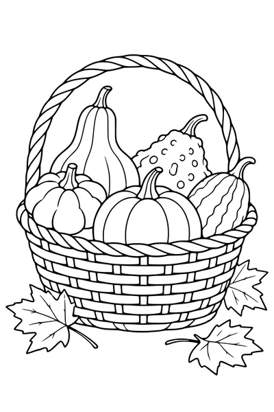 Coloriage: Coloquintes dans un panier en osier.