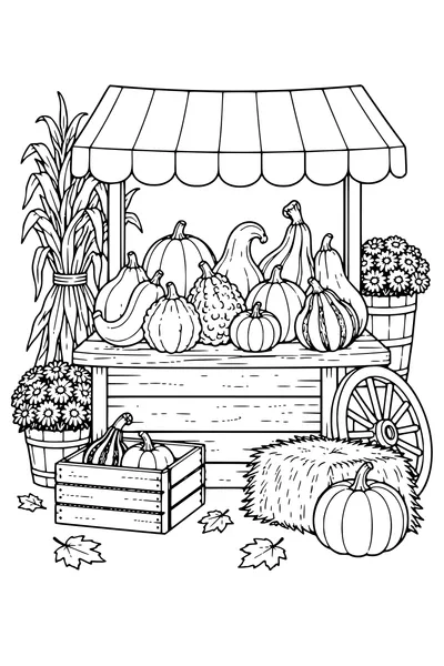 Coloriage: Coloquintes sur un étal de marché.